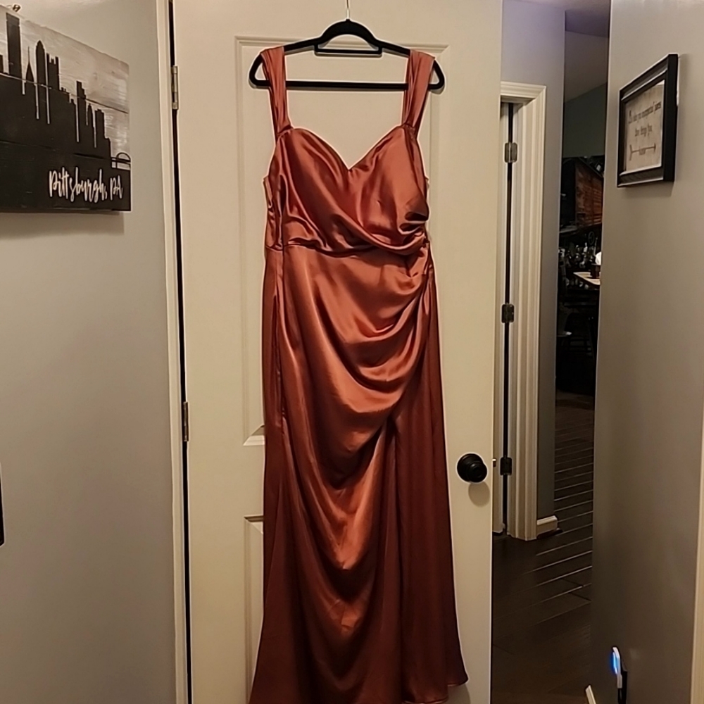 Revelry Ariel Convertible Satin Dress- Copper Size 22